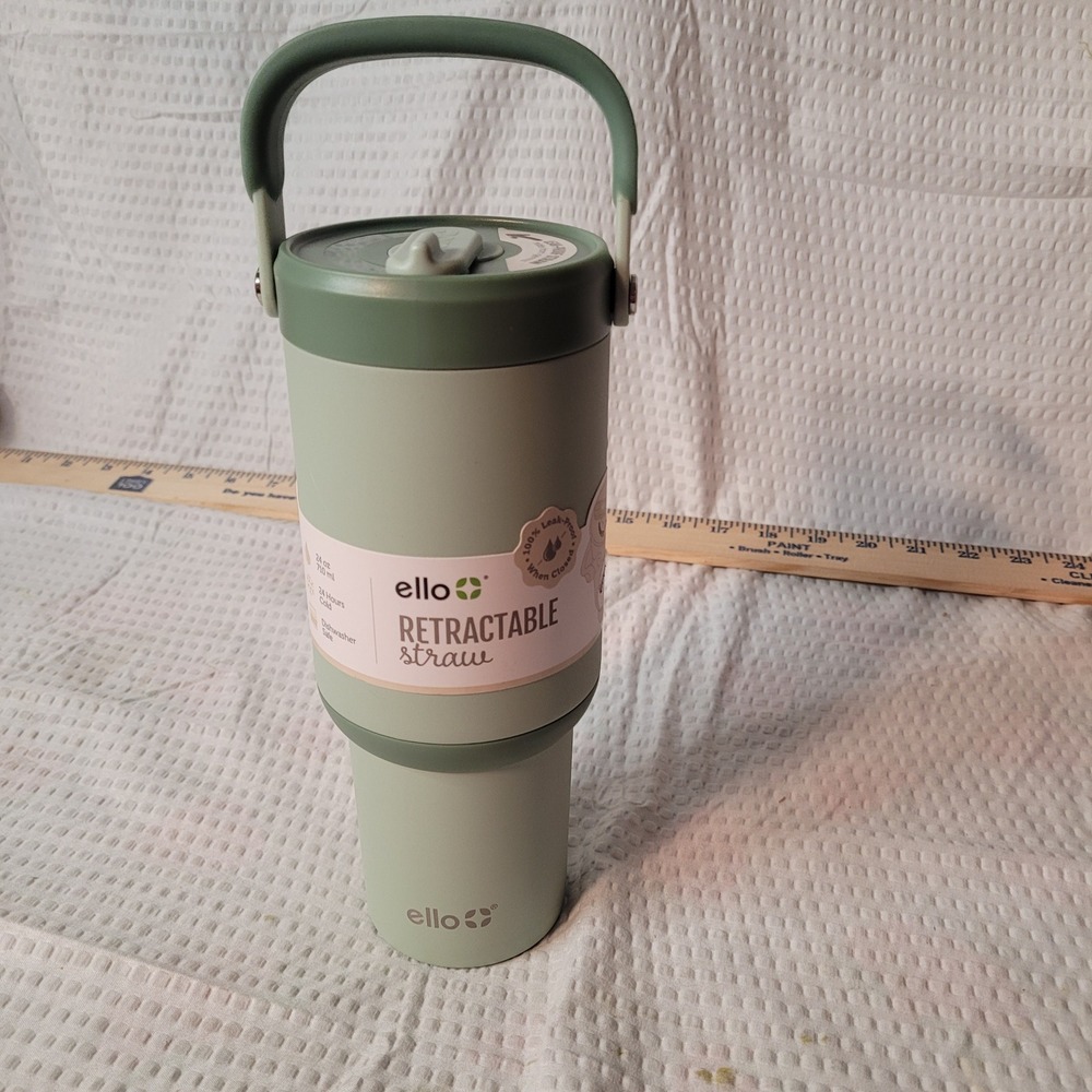 Ello Oasis Go 24oz Stainless Steel Tumbler Retractable Straw Thyme Green Tumbler